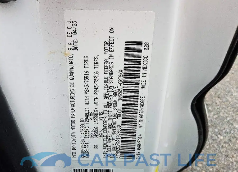 3TYRX5GN8PT079530# 12