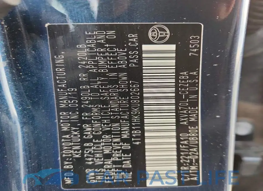 4T1B11HK9KU802667# 12