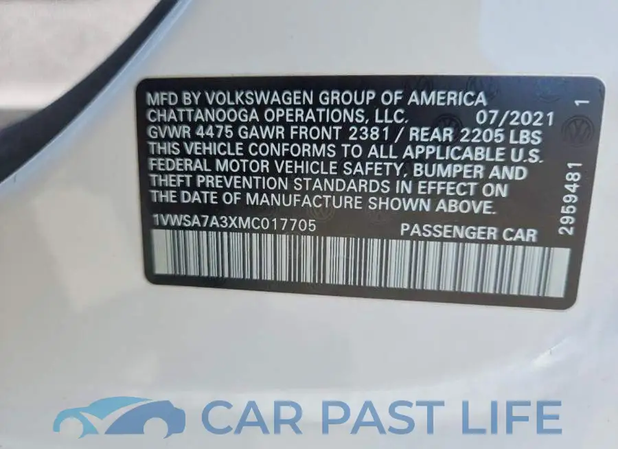 1VWSA7A3XMC017705# 12