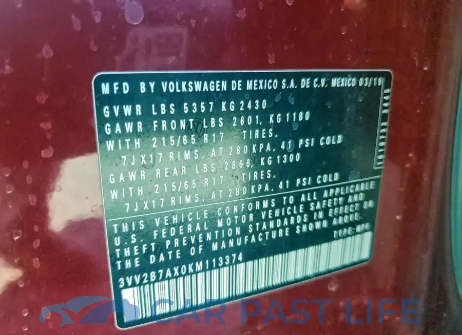 3VV2B7AX0KM113374# 13