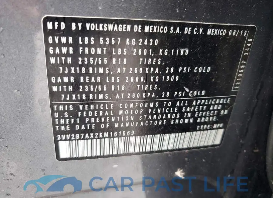 3VV2B7AX2KM161569# 14