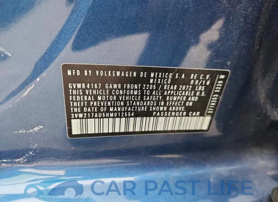 3VW217AU5HM012554# 12