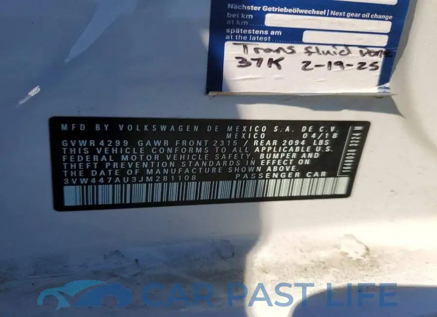 3VW447AU3JM281108# 12