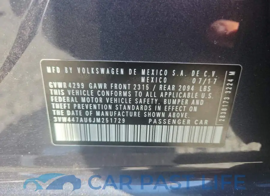 3VW447AU6JM251729# 12
