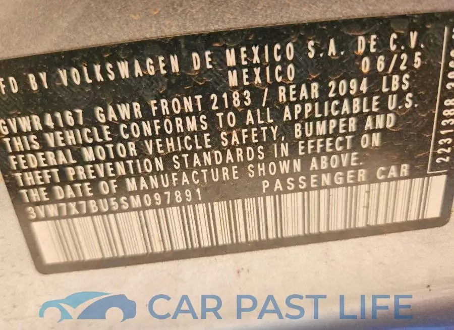 3VW7X7BU5SM097891# 12