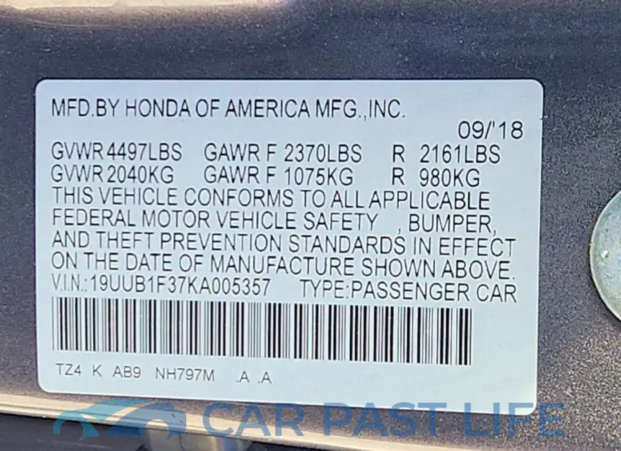 19UUB1F37KA005357# 13
