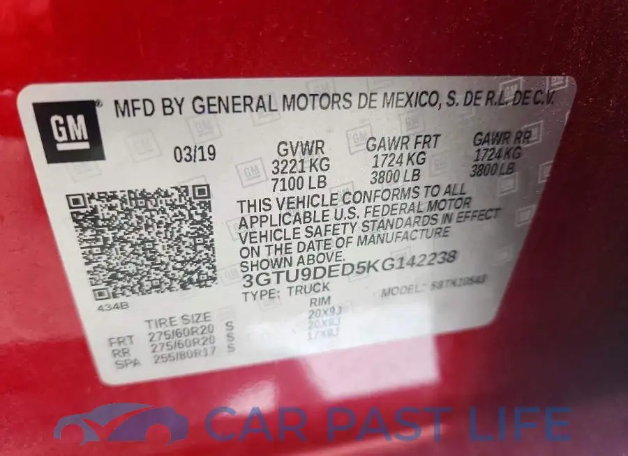 3GTU9DED5KG142238# 12