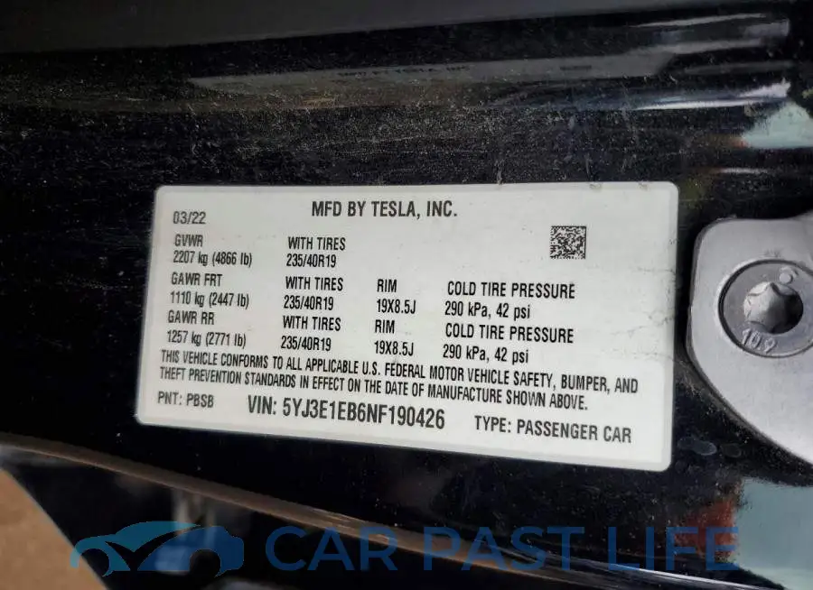 5YJ3E1EB6NF190426# 12
