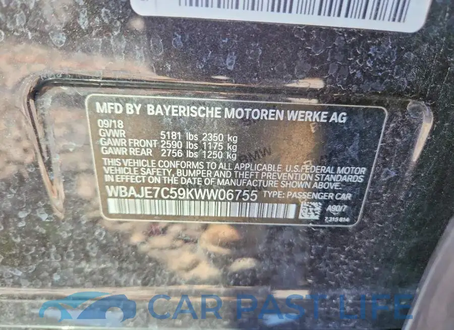 WBAJE7C59KWW06755# 12