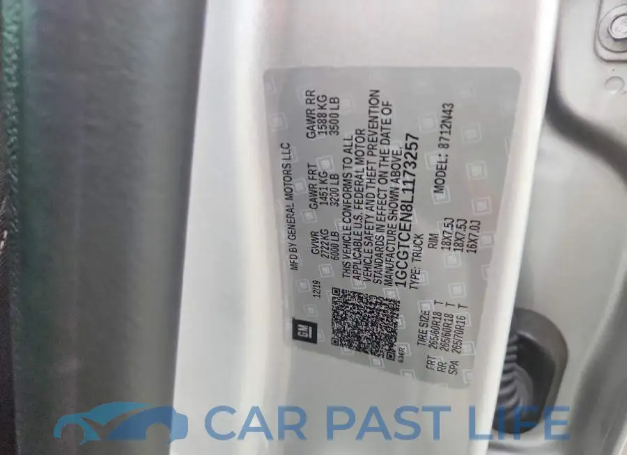 1GCGTCEN8L1173257# 12