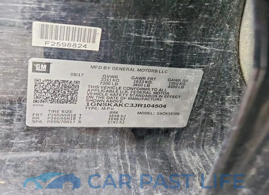 1GNSKAKC3JR104504# 12