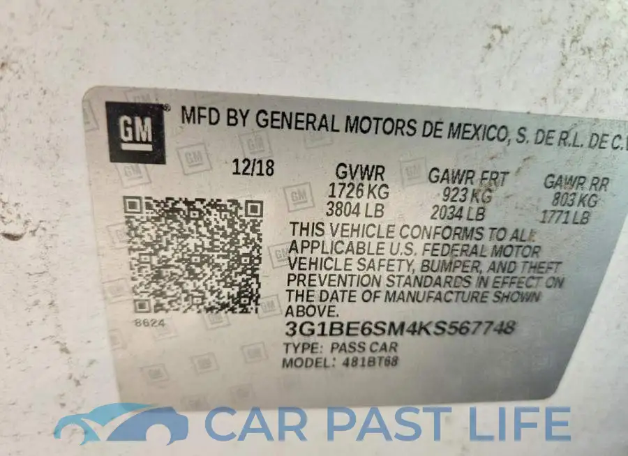 3G1BE6SM4KS567748# 12