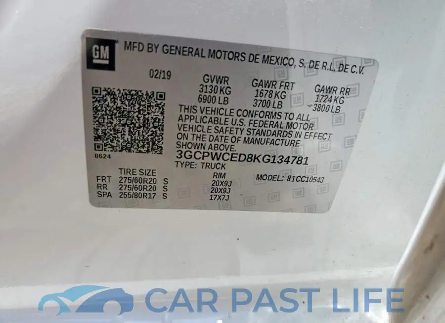 3GCPWCED8KG134781# 12