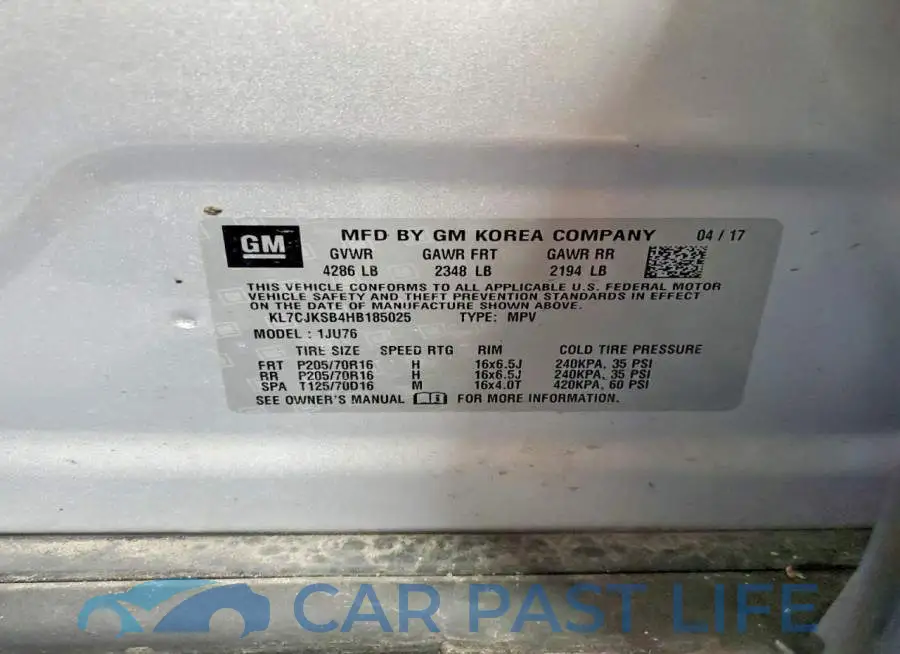 KL7CJKSB4HB185025# 12