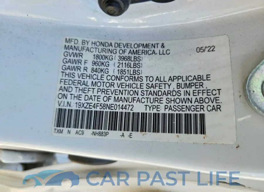 19XZE4F58NE014472# 12