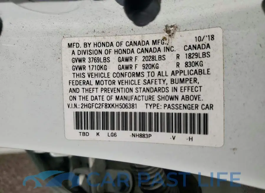 2HGFC2F8XKH506381# 12