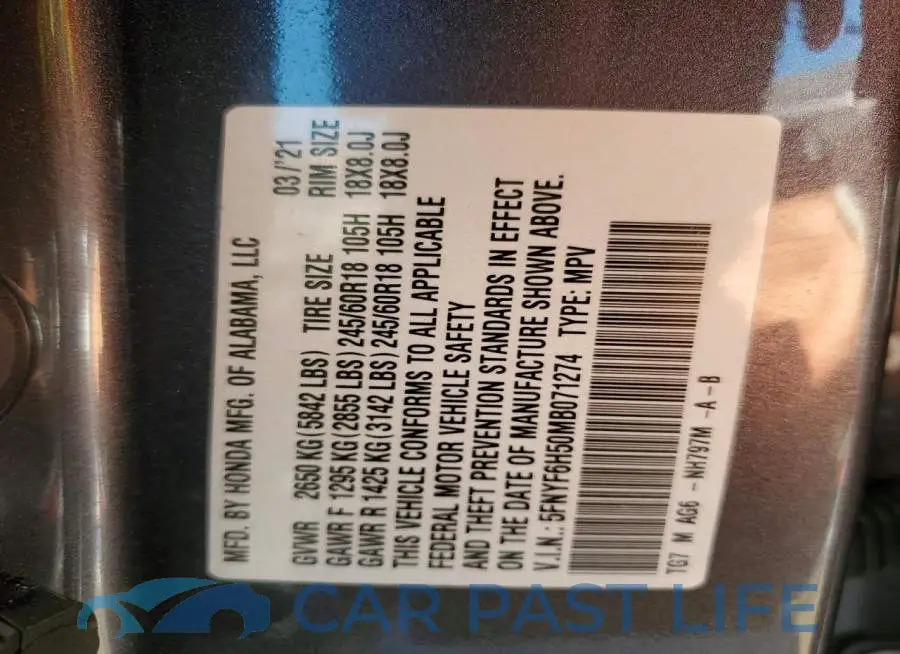 5FNYF6H50MB071274# 13