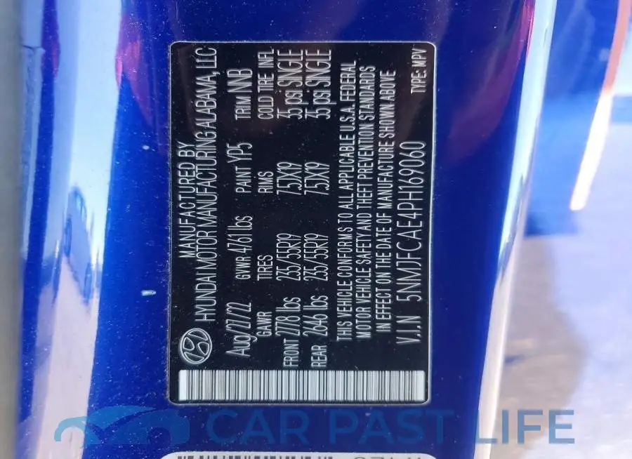 5NMJFCAE4PH169060# 13