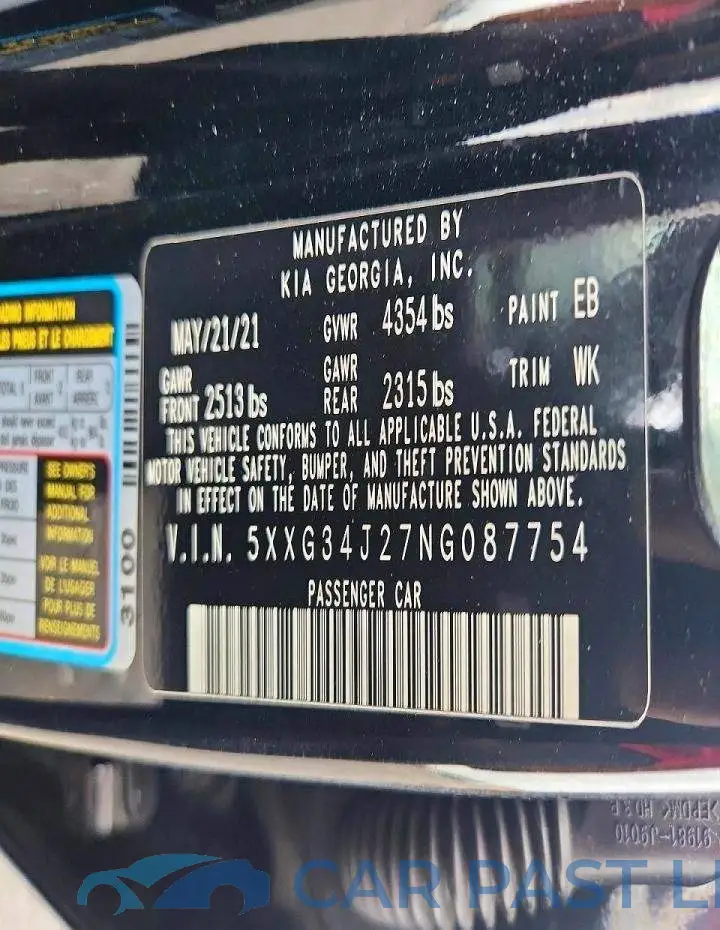 5XXG34J27NG087754# 12