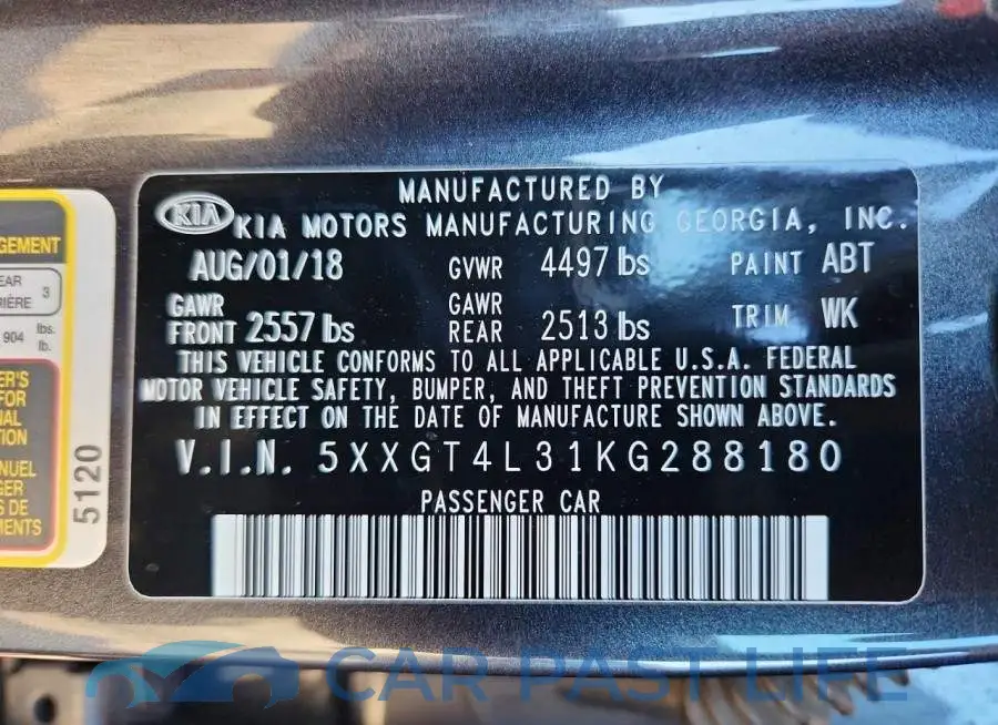 5XXGT4L31KG288180# 12