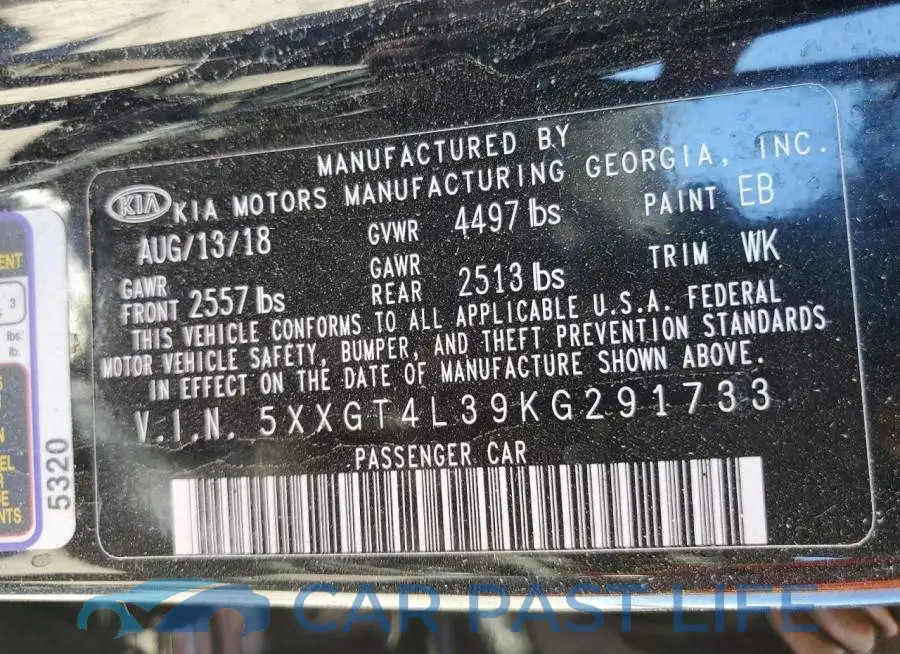 5XXGT4L39KG291733# 12
