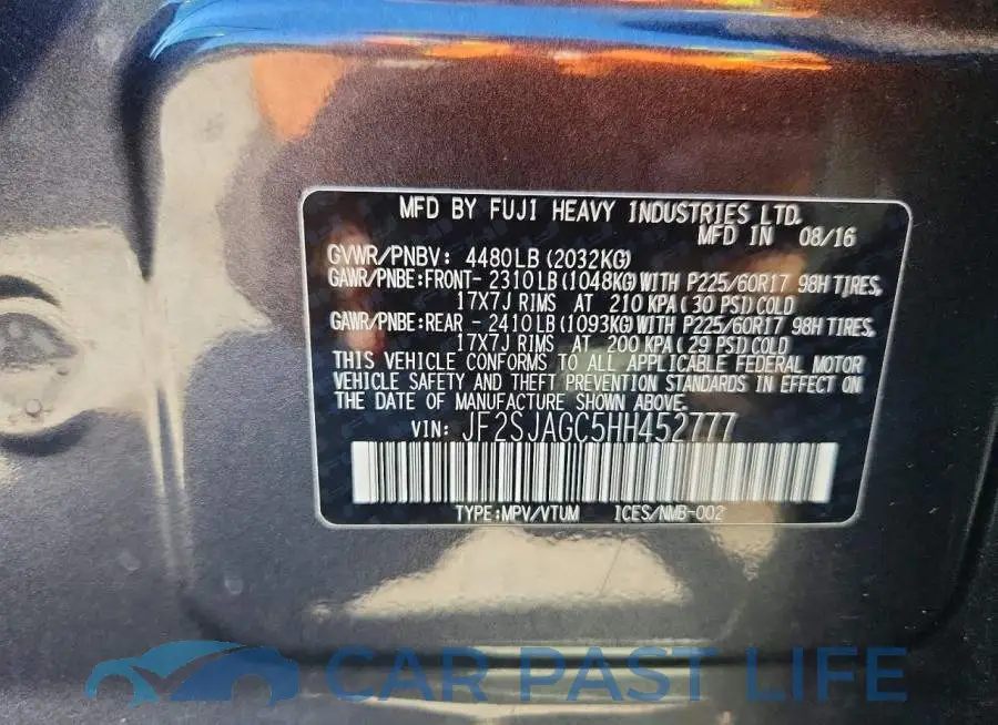 JF2SJAGC5HH452777# 12