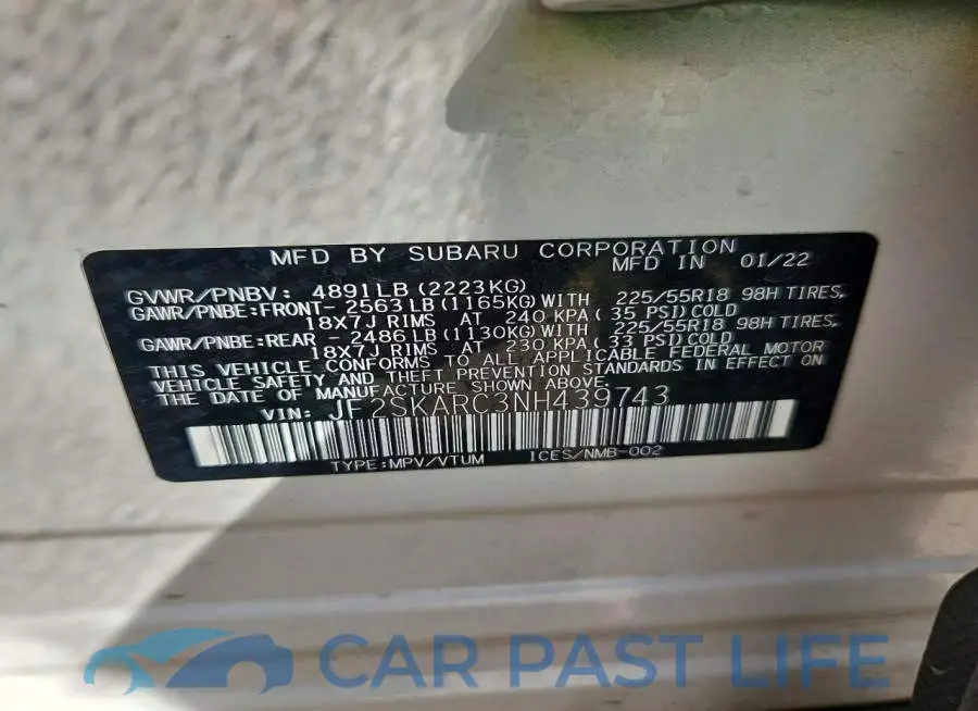 JF2SKARC3NH439743# 12