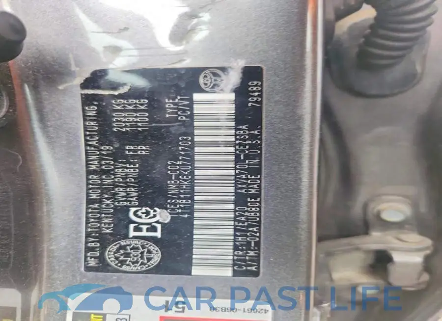 4T1B11HK6KU771703# 12