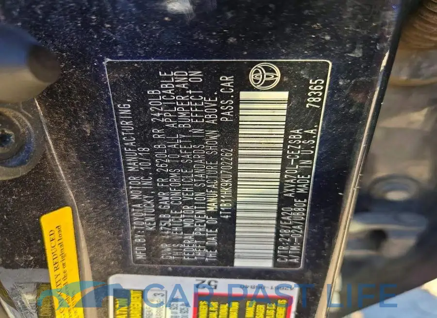4T1B11HK9KU702262# 12