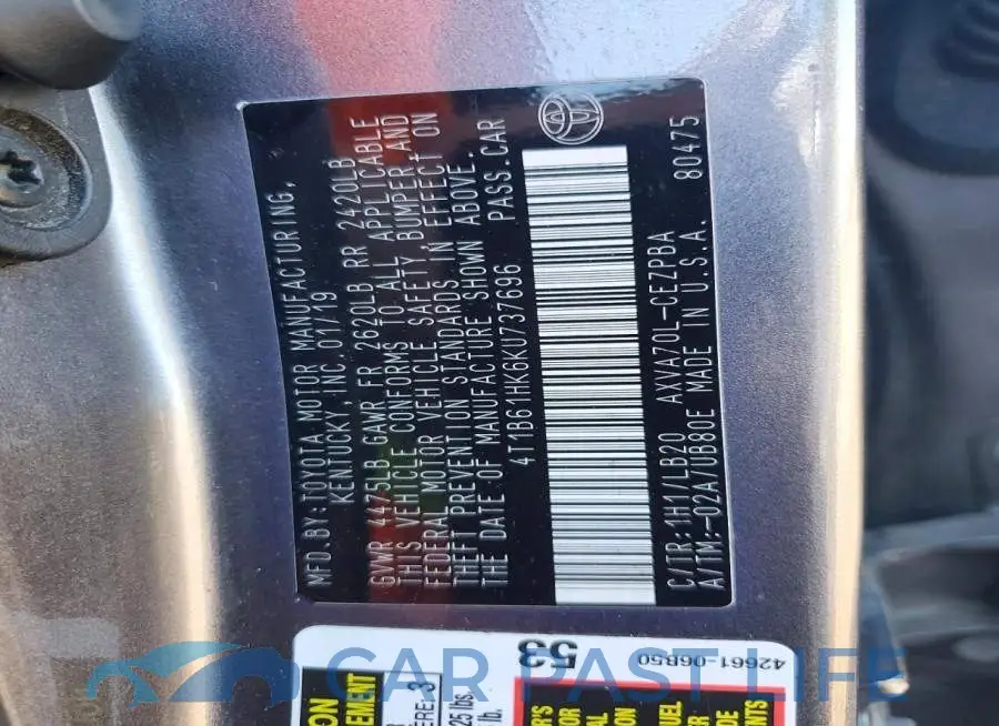 4T1B61HK6KU737696# 12
