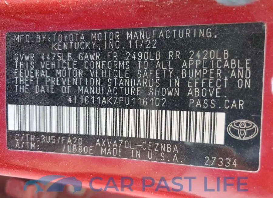 4T1C11AK7PU116102# 12