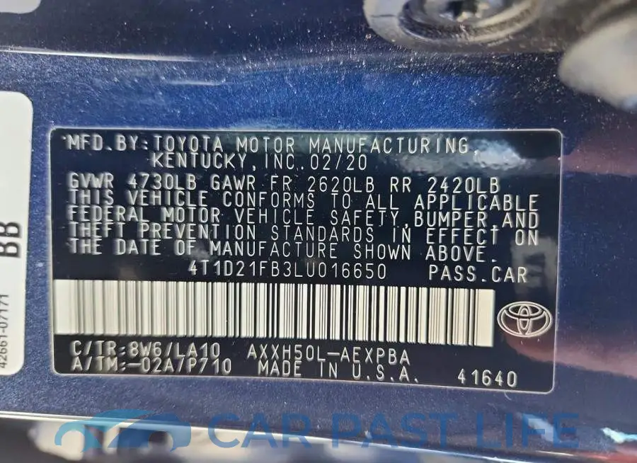 4T1D21FB3LU016650# 12