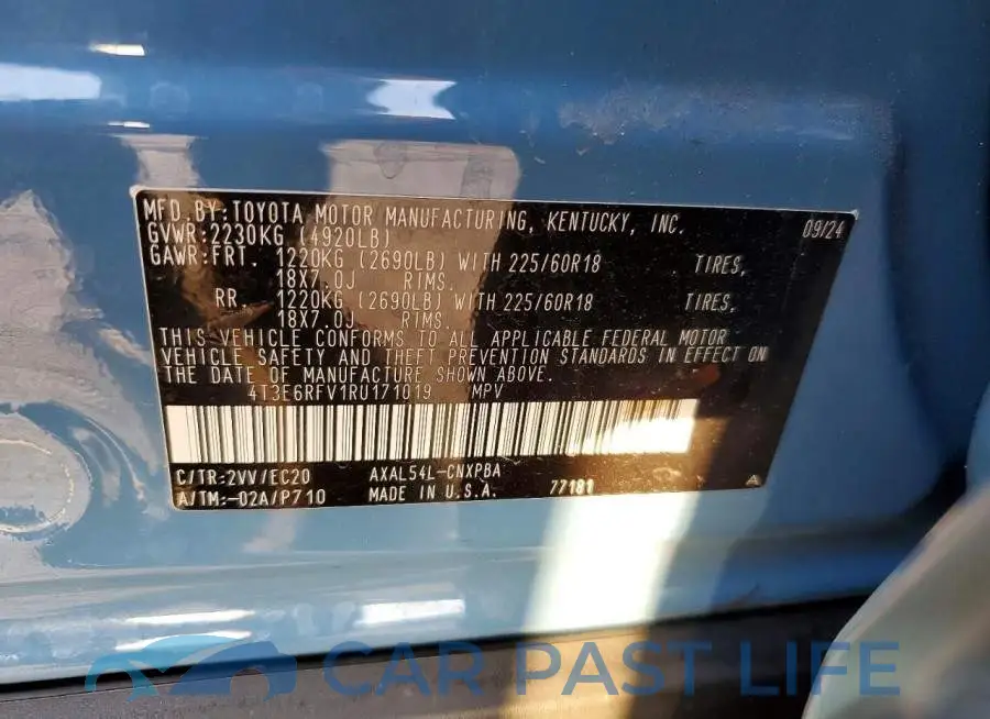 4T3E6RFV1RU171019# 13