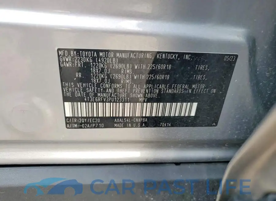 4T3E6RFV3PU123311# 13