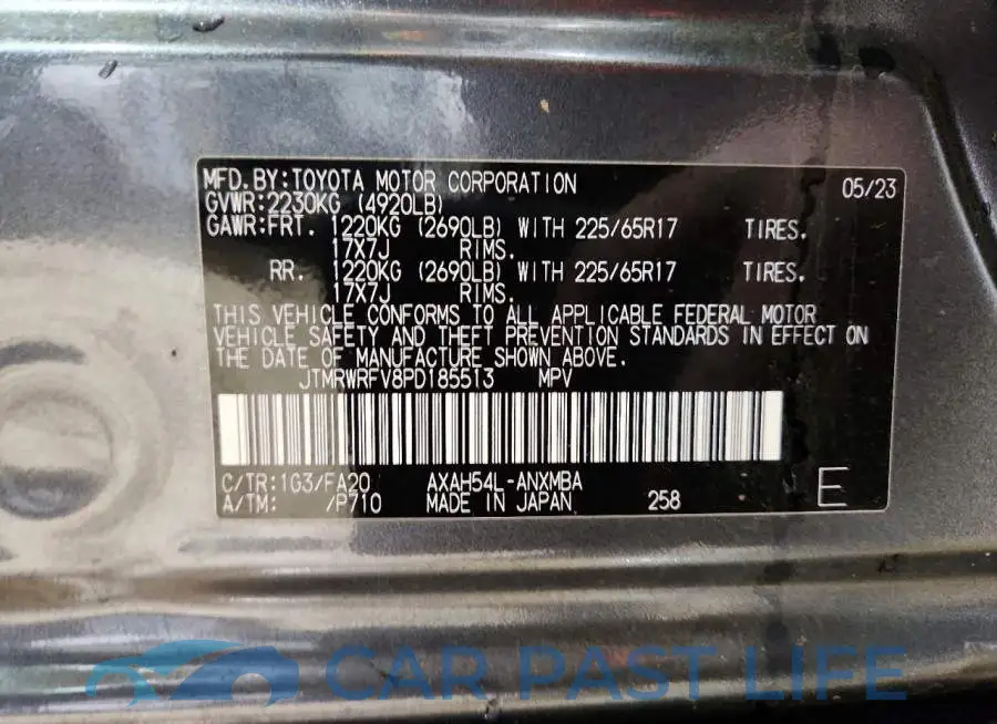 JTMRWRFV8PD185513# 13
