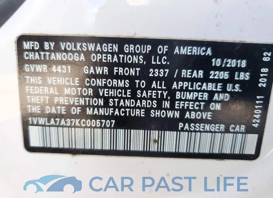 1VWLA7A37KC005707# 12