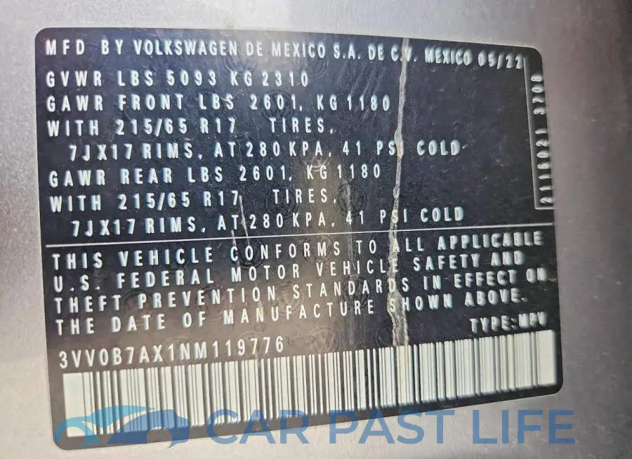 3VV0B7AX1NM119776# 13