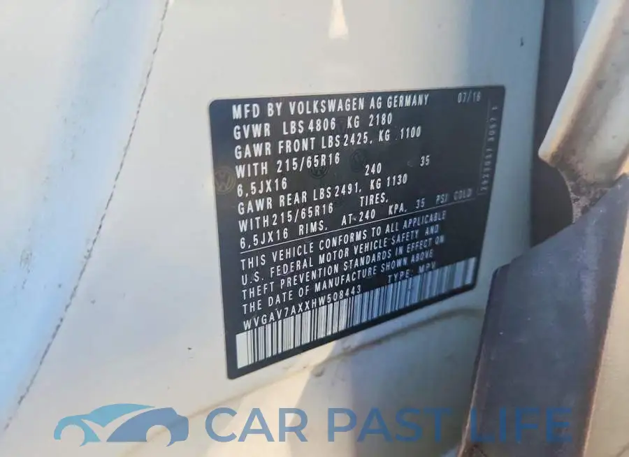 WVGAV7AXXHW508443# 13