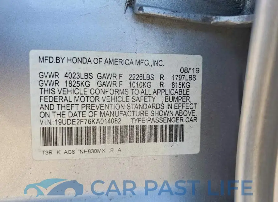 19UDE2F76KA014082# 12