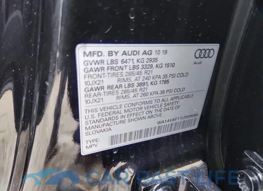 WA1AVAF17LD009099# 12