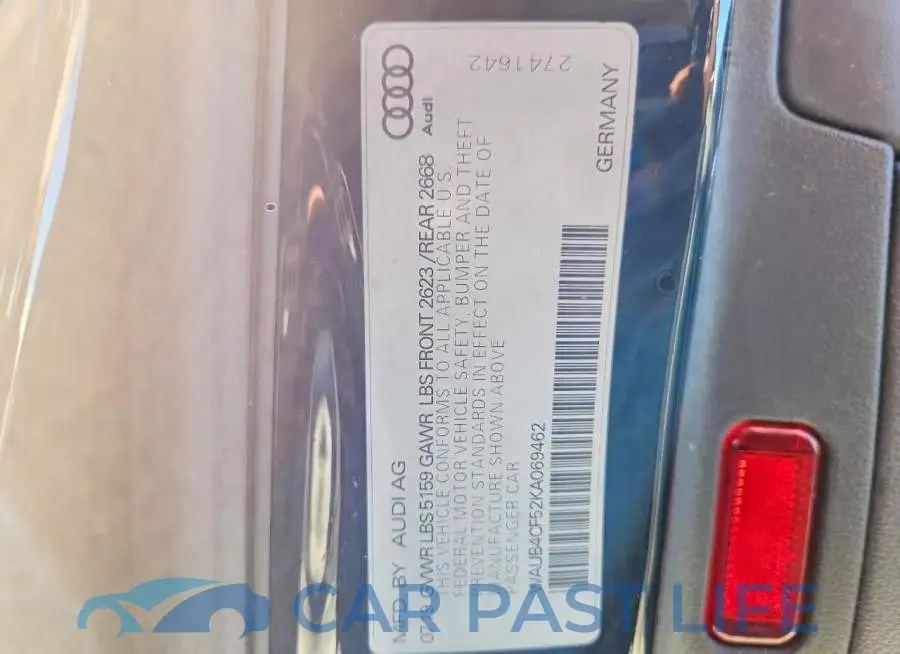 WAUB4CF52KA069462# 12