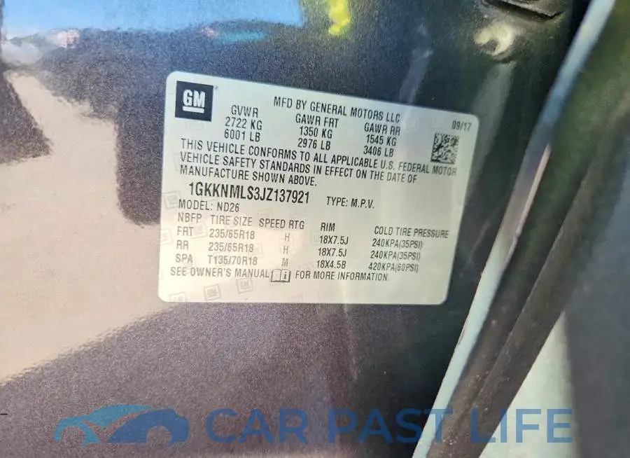 1GKKNMLS3JZ137921# 13