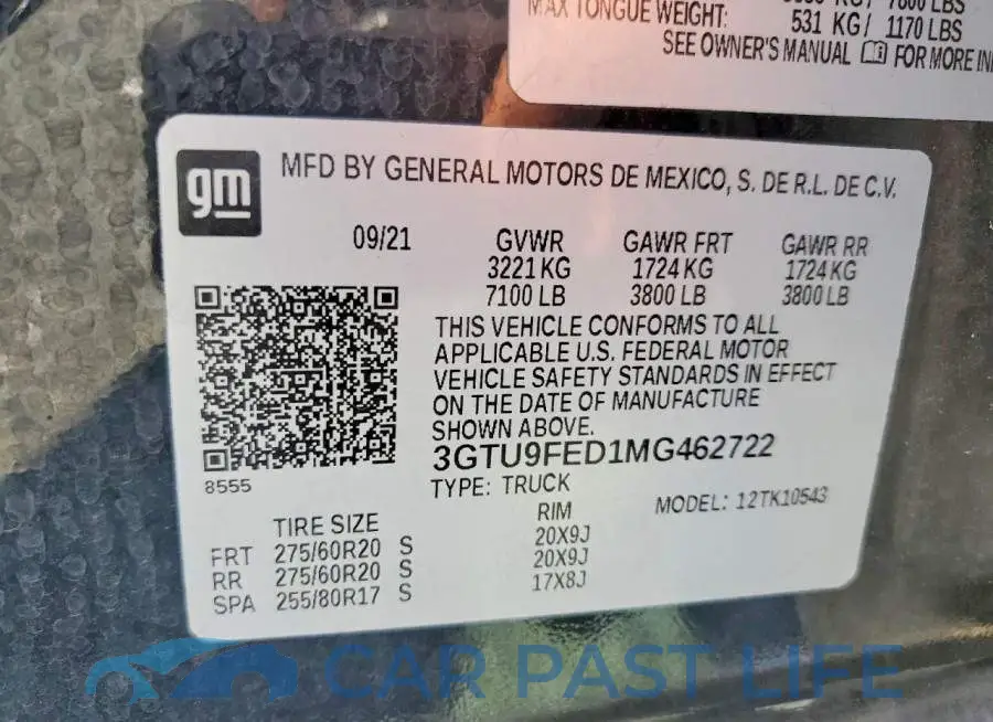 3GTU9FED1MG462722# 12