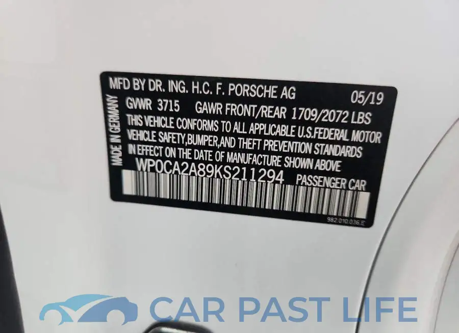 WP0CA2A89KS211294# 12