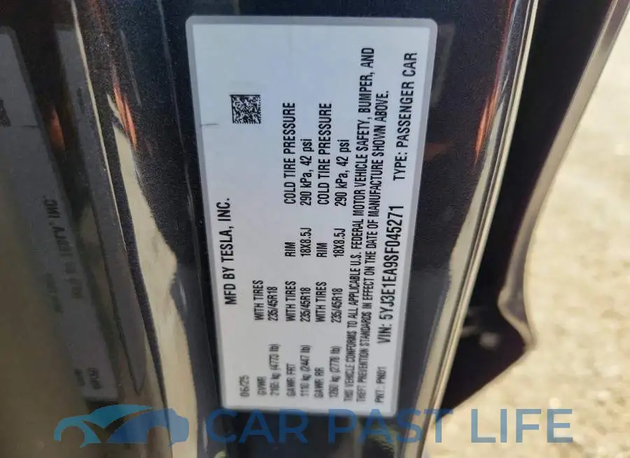 5YJ3E1EA9SF045271# 12