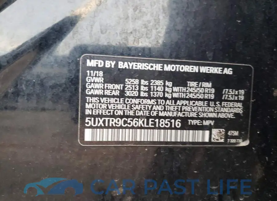 5UXTR9C56KLE18516# 12