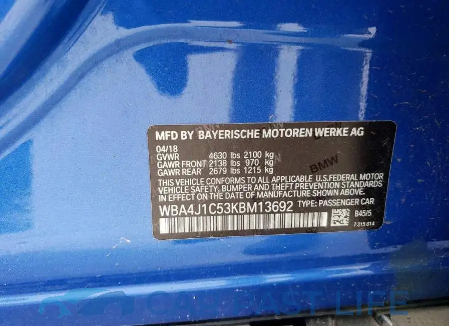 WBA4J1C53KBM13692# 12