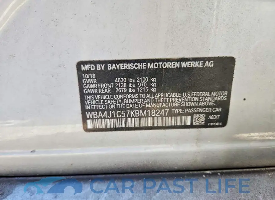WBA4J1C57KBM18247# 12