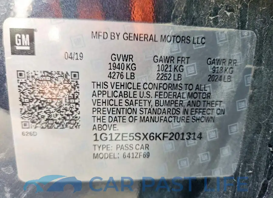 1G1ZE5SX6KF201314# 13