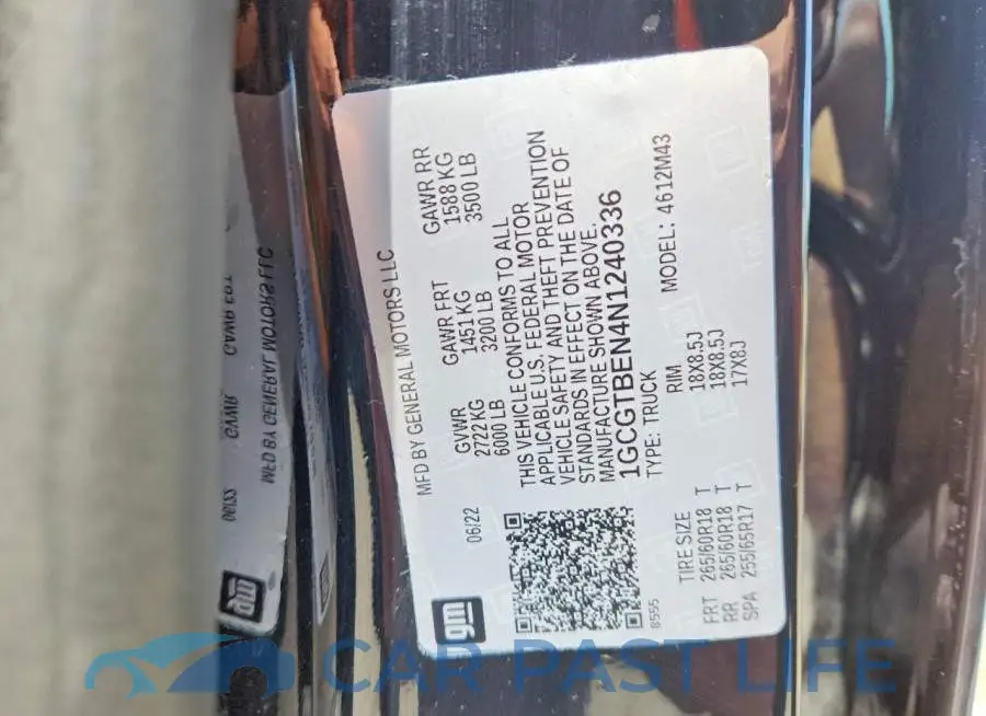 1GCGTBEN4N1240336# 12